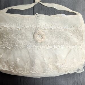 Stunning Jeanne D'Arc Living Chic Cream Floral Lace Shoulder Bag Linen Purse